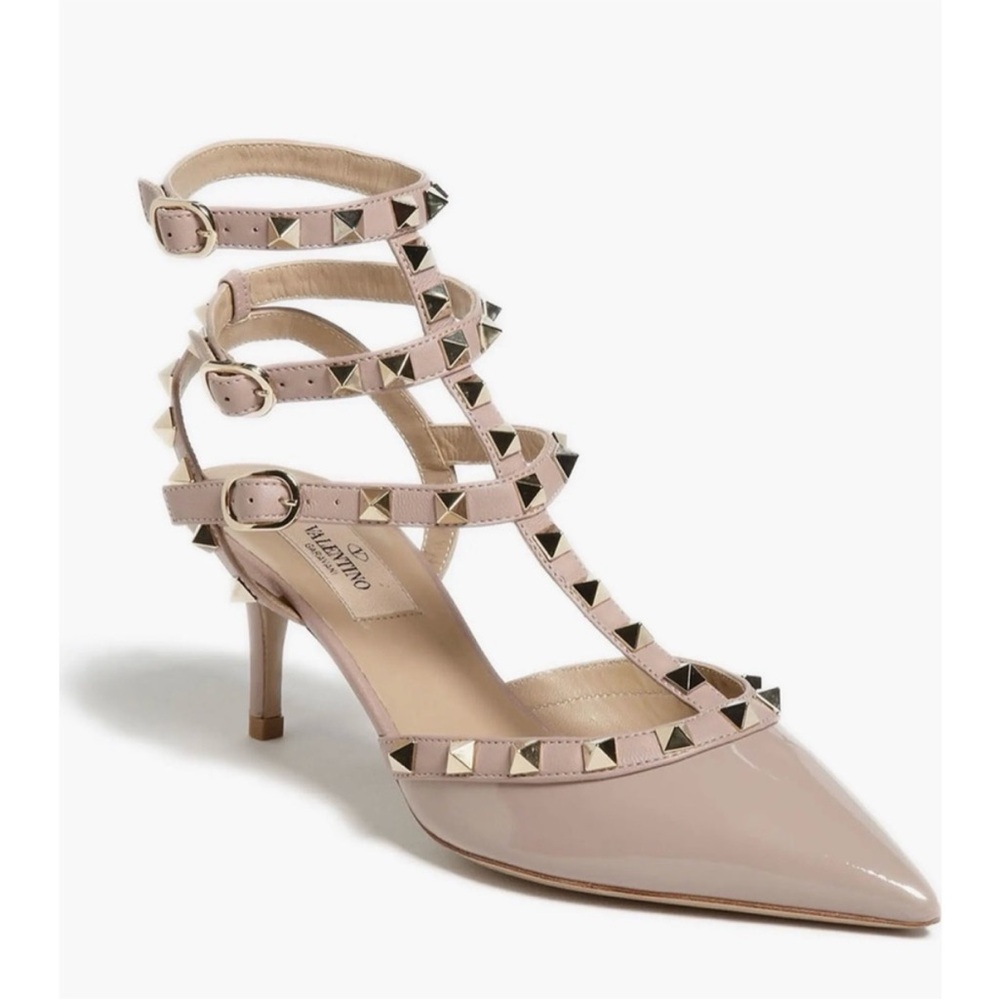 Valentino Pink Patent Leather Studded T-Strap Pump